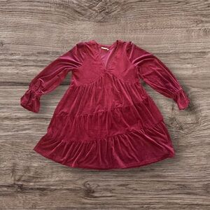 Red Tiered Ruffled Sundress with Long Bishop Sleeves